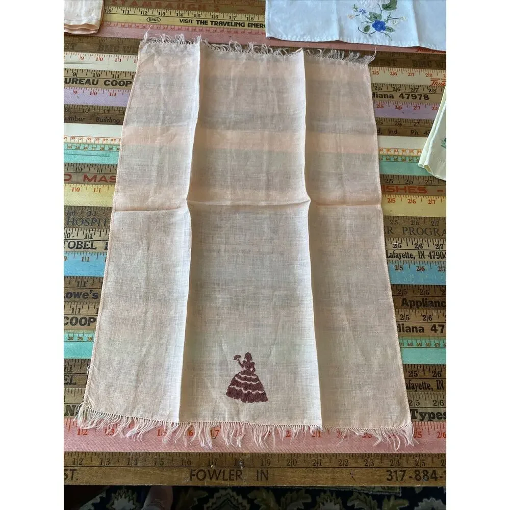 VINTAGE Hand Embroidered Lot Of 4 Dresser Scarf Guest Towel Cotton LINEN Floral
